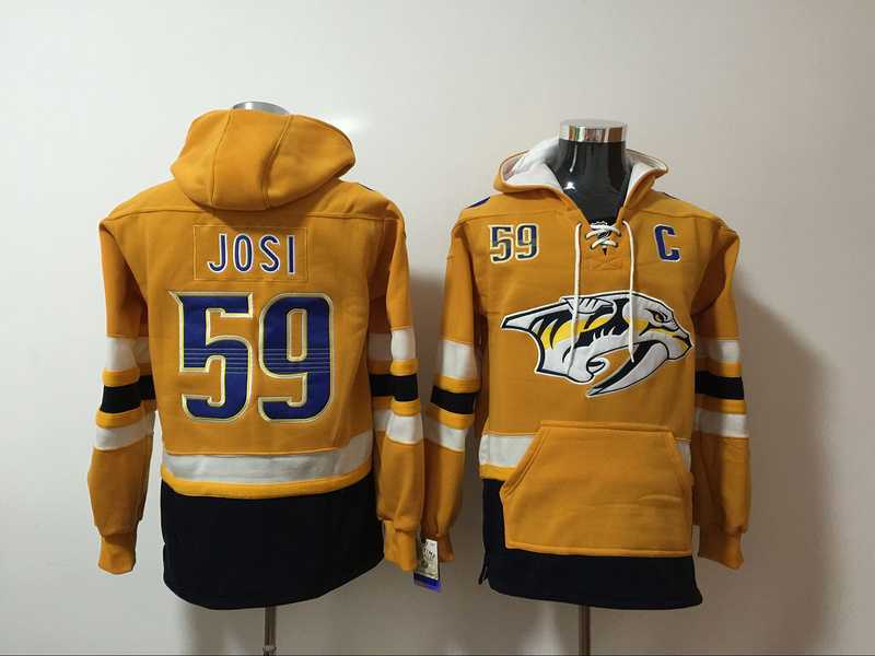 Nashville Predators #59 Roman Josi Yellow All Stitched Hooded Sweatshirt,We sell and wholesale Nashville Predators #59 Roman Josi Yellow All Stitched Hooded Sweatshirt on line form chian!