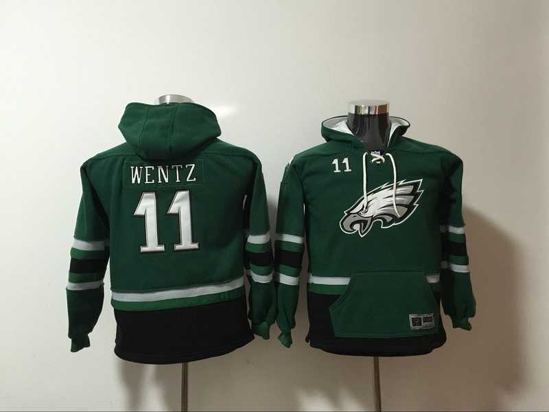 Youth Philadelphia Eagles #11 Carson Wentz Green All Stitched Hooded Sweatshirt,We sell and wholesale Youth Philadelphia Eagles #11 Carson Wentz Green All Stitched Hooded Sweatshirt on line form chian!