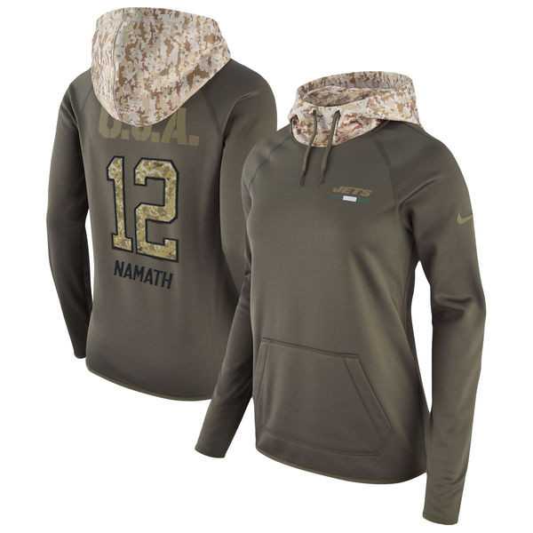Women Nike Jets 12 Joe Namath Olive Salute To Service Pullover Hoodie,We sell and wholesale Women Nike Jets 12 Joe Namath Olive Salute To Service Pullover Hoodie on line form chian!