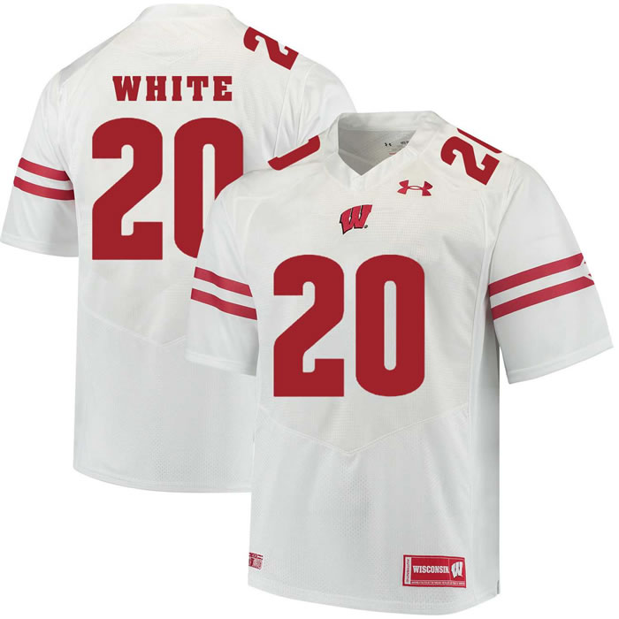 Wisconsin Badgers #20 James White White College Football Jersey DingZhi,We sell and wholesale Wisconsin Badgers #20 James White White College Football Jersey DingZhi on line form chian!