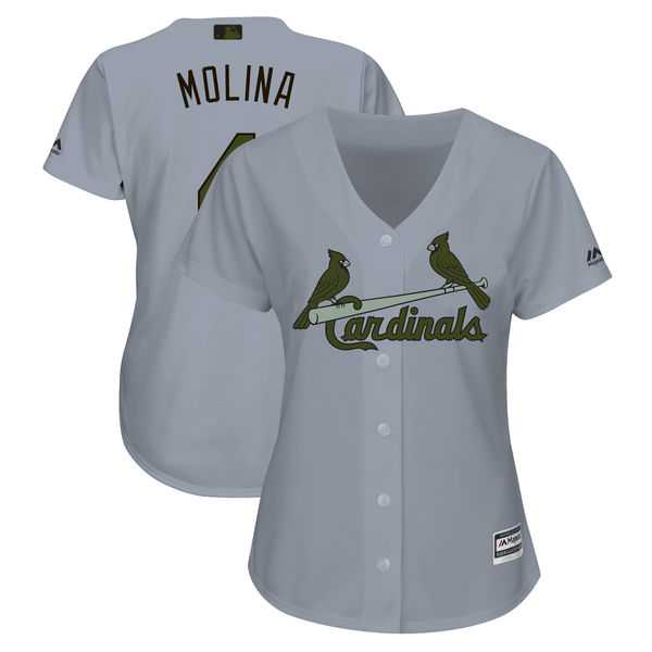 Women Cardinals 4 Yadier Molina Gray 2018 Memorial Day Cool Base Jersey,We sell and wholesale Women Cardinals 4 Yadier Molina Gray 2018 Memorial Day Cool Base Jersey on line form chian!