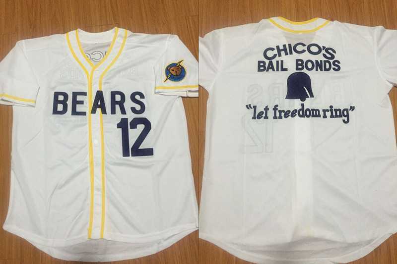 Bad News Bears 12 1976 Chico's Bail Bonds White Stitched Movie Baseball Jerseys,We sell and wholesale Bad News Bears 12 1976 Chico's Bail Bonds White Stitched Movie Baseball Jerseys on line form chian!