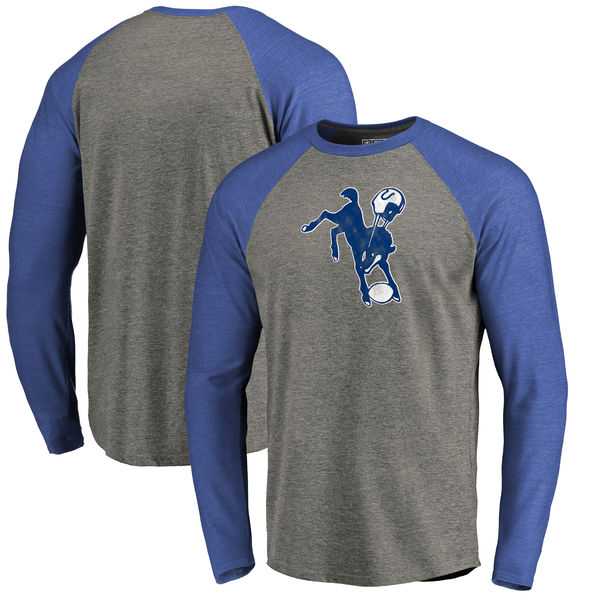 Indianapolis Colts NFL Pro Line by Fanatics Branded Throwback Logo Big & Tall Long Sleeve Tri-Blend Raglan T-Shirt - Gray Royal,We sell and wholesale Indianapolis Colts NFL Pro Line by Fanatics Branded Throwback Logo Big & Tall Long Sleeve Tri-Blend Raglan T-Shirt - Gray Royal on line form chian!