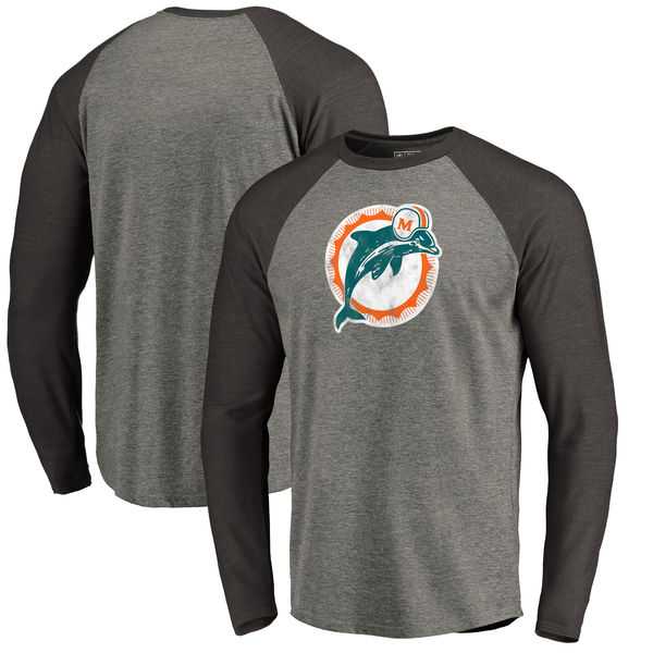 Miami Dolphins NFL Pro Line by Fanatics Branded Throwback Logo Big & Tall Long Sleeve Tri-Blend Raglan T-Shirt - Gray Black,We sell and wholesale Miami Dolphins NFL Pro Line by Fanatics Branded Throwback Logo Big & Tall Long Sleeve Tri-Blend Raglan T-Shirt - Gray Black on line form chian!