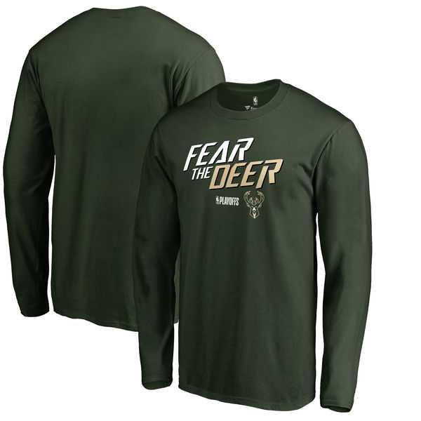 Milwaukee Bucks Fanatics Branded 2018 NBA Playoffs Slogan Long Sleeve T-Shirt Green,We sell and wholesale Milwaukee Bucks Fanatics Branded 2018 NBA Playoffs Slogan Long Sleeve T-Shirt Green on line form chian!