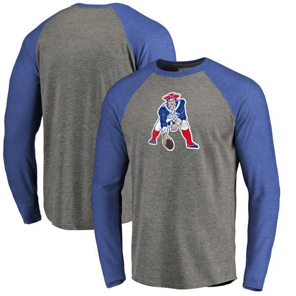New England Patriots NFL Pro Line by Fanatics Branded Throwback Logo Big & Tall Long Sleeve Tri-Blend Raglan T-Shirt - Gray Royal,We sell and wholesale New England Patriots NFL Pro Line by Fanatics Branded Throwback Logo Big & Tall Long Sleeve Tri-Blend Raglan T-Shirt - Gray Royal on line form chian!