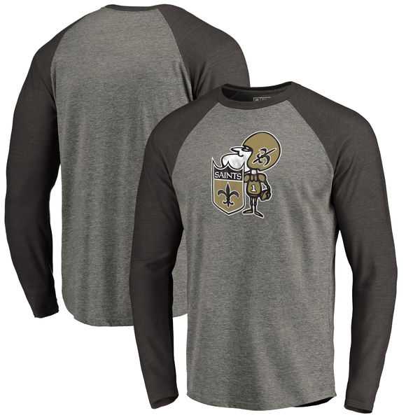 New Orleans Saints NFL Pro Line by Fanatics Branded Throwback Logo Big & Tall Long Sleeve Tri-Blend Raglan T-Shirt - Gray Black,We sell and wholesale New Orleans Saints NFL Pro Line by Fanatics Branded Throwback Logo Big & Tall Long Sleeve Tri-Blend Raglan T-Shirt - Gray Black on line form chian!