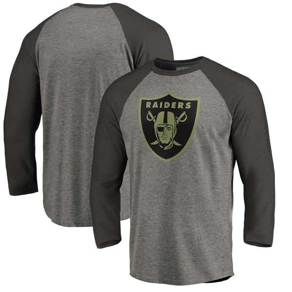 Oakland Raiders NFL Pro Line by Fanatics Branded Black Gray Tri Blend 34 Sleeve T Shirt,We sell and wholesale Oakland Raiders NFL Pro Line by Fanatics Branded Black Gray Tri Blend 34 Sleeve T Shirt on line form chian!