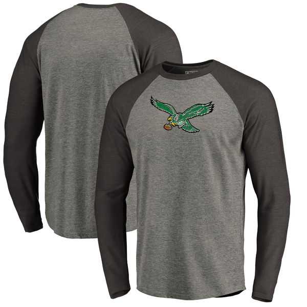 Philadelphia Eagles NFL Pro Line by Fanatics Branded Throwback Logo Big & Tall Long Sleeve Tri-Blend Raglan T-Shirt - Gray Black,We sell and wholesale Philadelphia Eagles NFL Pro Line by Fanatics Branded Throwback Logo Big & Tall Long Sleeve Tri-Blend Raglan T-Shirt - Gray Black on line form chian!