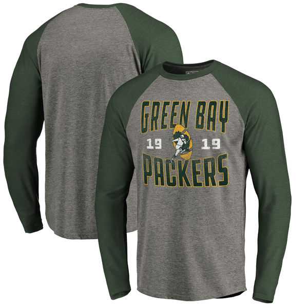 Green Bay Packers NFL Pro Line by Fanatics Branded Timeless Collection Antique Stack Long Sleeve Tri-Blend Raglan T-Shirt Ash,We sell and wholesale Green Bay Packers NFL Pro Line by Fanatics Branded Timeless Collection Antique Stack Long Sleeve Tri-Blend Raglan T-Shirt Ash on line form chian!