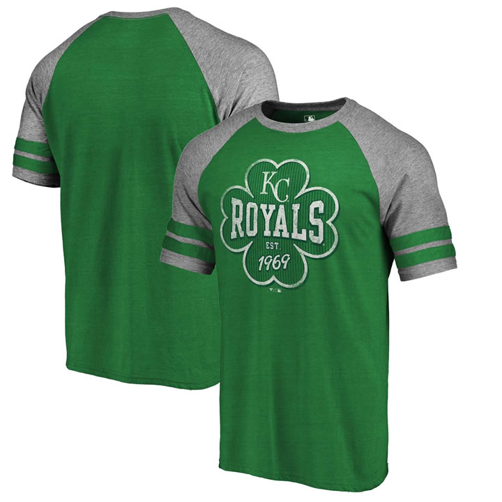 Kansas City Royals Fanatics Branded 2018 St. Patrick's Day Emerald Isle Refresh Raglan 2 Stripe Tri Blend T-Shirt Kelly Green,We sell and wholesale Kansas City Royals Fanatics Branded 2018 St. Patrick's Day Emerald Isle Refresh Raglan 2 Stripe Tri Blend T-Shirt Kelly Green on line form chian!
