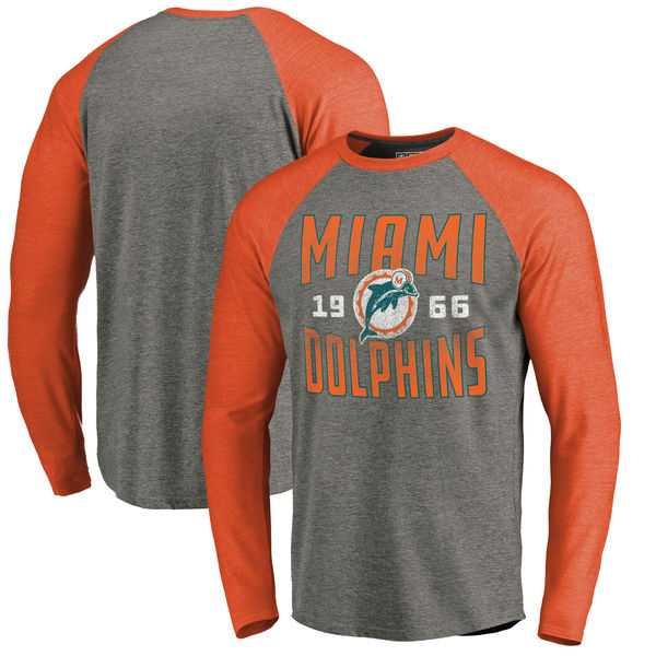 Miami Dolphins NFL Pro Line by Fanatics Branded Timeless Collection Antique Stack Long Sleeve Tri-Blend Raglan T-Shirt Ash,We sell and wholesale Miami Dolphins NFL Pro Line by Fanatics Branded Timeless Collection Antique Stack Long Sleeve Tri-Blend Raglan T-Shirt Ash on line form chian!