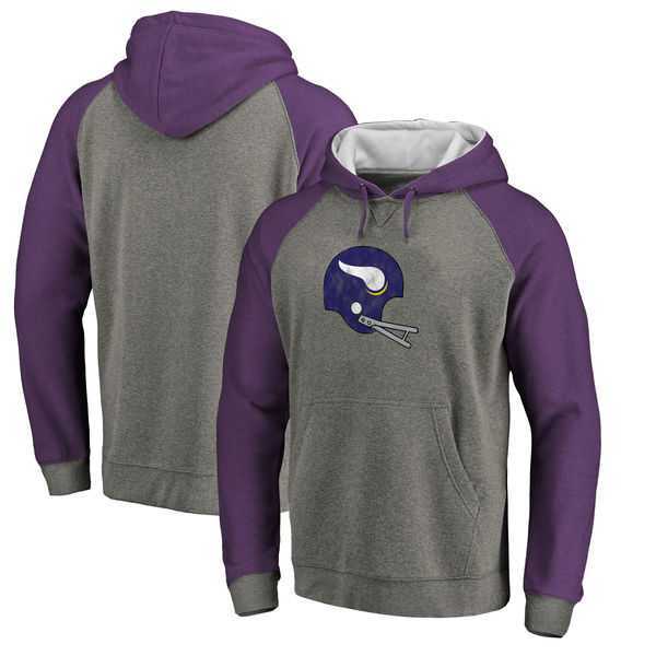 Minnesota Vikings NFL Pro Line by Fanatics Branded Gray Purple Throwback Logo Tri-Blend Raglan Pullover Hoodie 90Hou,We sell and wholesale Minnesota Vikings NFL Pro Line by Fanatics Branded Gray Purple Throwback Logo Tri-Blend Raglan Pullover Hoodie 90Hou on line form chian!