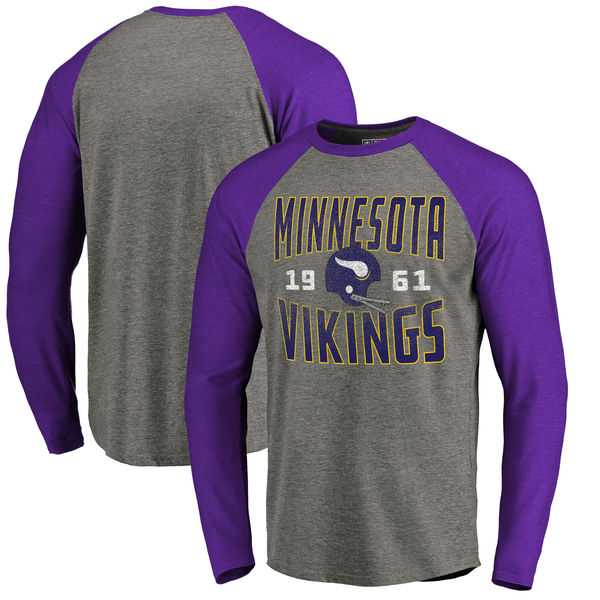 Minnesota Vikings NFL Pro Line by Fanatics Branded Timeless Collection Antique Stack Long Sleeve Tri-Blend Raglan T-Shirt Ash,We sell and wholesale Minnesota Vikings NFL Pro Line by Fanatics Branded Timeless Collection Antique Stack Long Sleeve Tri-Blend Raglan T-Shirt Ash on line form chian!