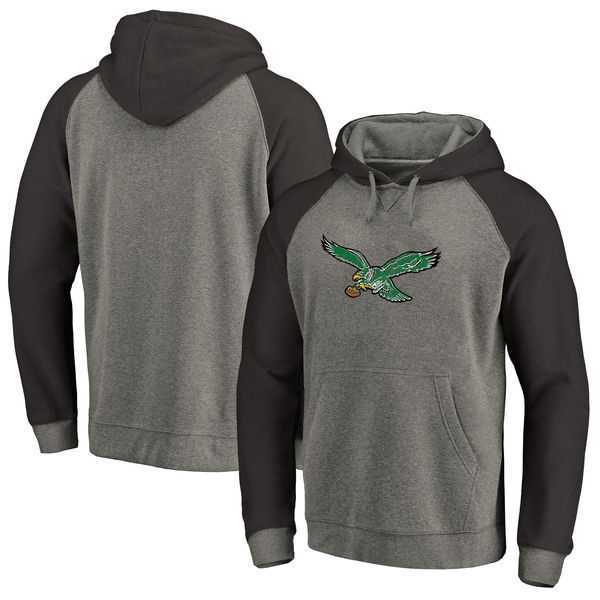Philadelphia Eagles NFL Pro Line by Fanatics Branded Gray Black Throwback Logo Tri-Blend Raglan Pullover Hoodie 90Hou,We sell and wholesale Philadelphia Eagles NFL Pro Line by Fanatics Branded Gray Black Throwback Logo Tri-Blend Raglan Pullover Hoodie 90Hou on line form chian!