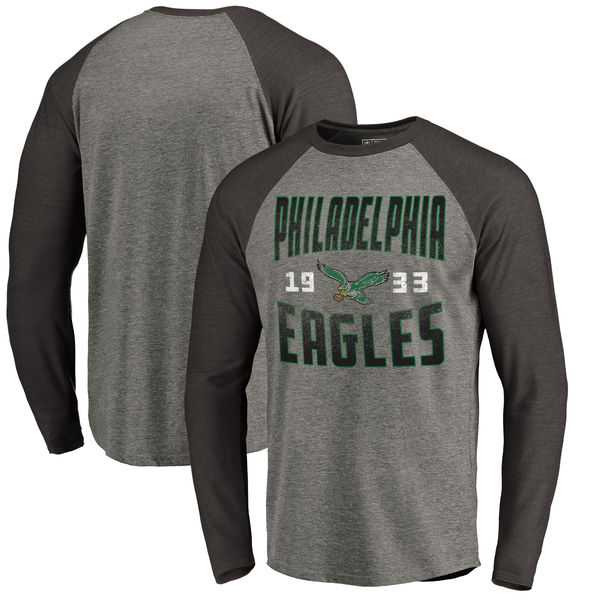 Philadelphia Eagles NFL Pro Line by Fanatics Branded Timeless Collection Antique Stack Long Sleeve Tri-Blend Raglan T-Shirt Ash,We sell and wholesale Philadelphia Eagles NFL Pro Line by Fanatics Branded Timeless Collection Antique Stack Long Sleeve Tri-Blend Raglan T-Shirt Ash on line form chian!