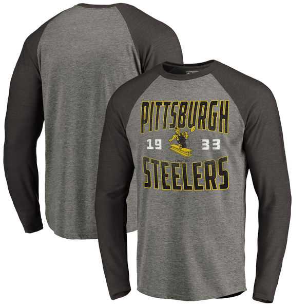 Pittsburgh Steelers NFL Pro Line by Fanatics Branded Timeless Collection Antique Stack Long Sleeve Tri-Blend Raglan T-Shirt Ash,We sell and wholesale Pittsburgh Steelers NFL Pro Line by Fanatics Branded Timeless Collection Antique Stack Long Sleeve Tri-Blend Raglan T-Shirt Ash on line form chian!