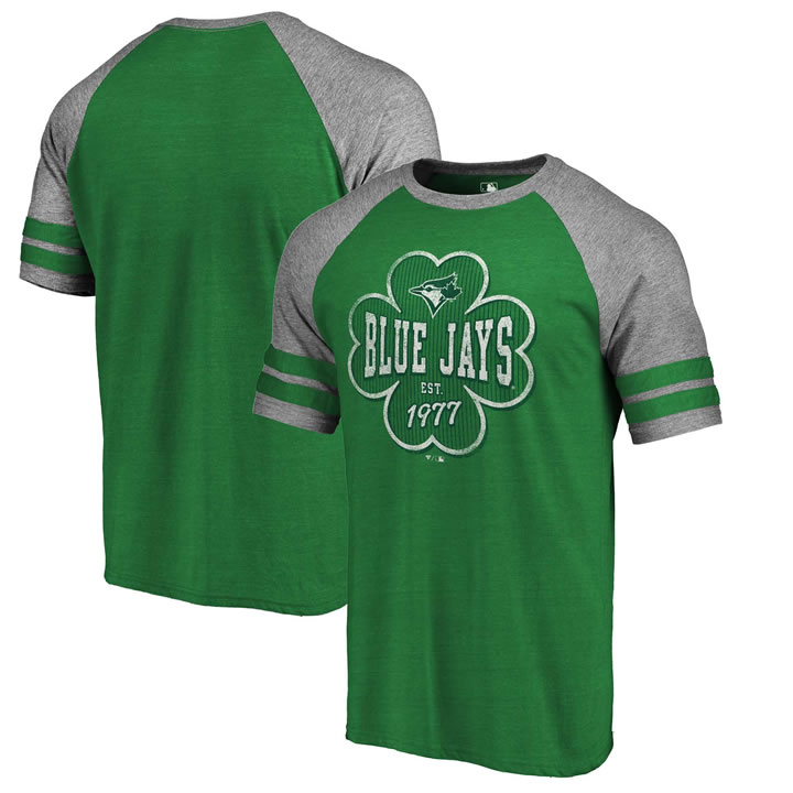 Toronto Blue Jays Fanatics Branded 2018 St. Patrick's Day Emerald Isle Refresh Raglan 2 Stripe Tri Blend T-Shirt Kelly Green,We sell and wholesale Toronto Blue Jays Fanatics Branded 2018 St. Patrick's Day Emerald Isle Refresh Raglan 2 Stripe Tri Blend T-Shirt Kelly Green on line form chian!