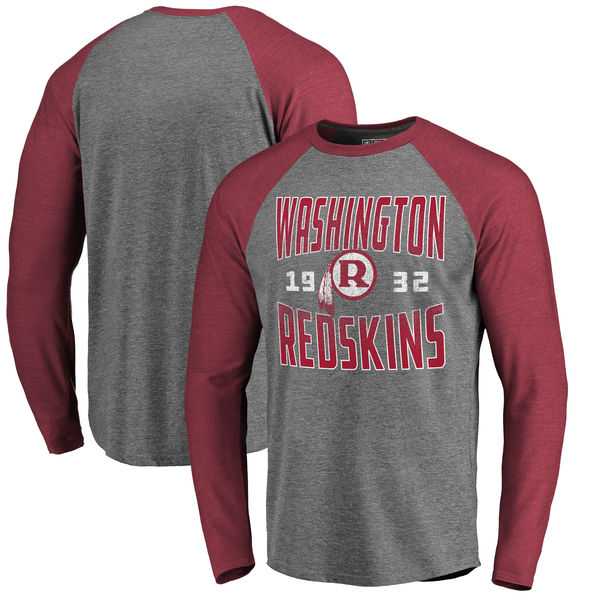 Washington Redskins NFL Pro Line by Fanatics Branded Timeless Collection Antique Stack Long Sleeve Tri-Blend Raglan T-Shirt Ash,We sell and wholesale Washington Redskins NFL Pro Line by Fanatics Branded Timeless Collection Antique Stack Long Sleeve Tri-Blend Raglan T-Shirt Ash on line form chian!