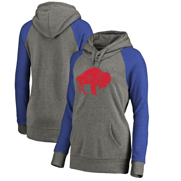 Women Buffalo Bills NFL Pro Line by Fanatics Branded Throwback Logo Tri-Blend Raglan Plus Size Pullover Hoodie - GrayRoyal,We sell and wholesale Women Buffalo Bills NFL Pro Line by Fanatics Branded Throwback Logo Tri-Blend Raglan Plus Size Pullover Hoodie - GrayRoyal on line form chian!