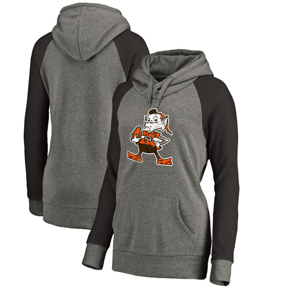 Women Cleveland Browns NFL Pro Line by Fanatics Branded Throwback Logo Tri-Blend Raglan Plus Size Pullover Hoodie - GrayBlack,We sell and wholesale Women Cleveland Browns NFL Pro Line by Fanatics Branded Throwback Logo Tri-Blend Raglan Plus Size Pullover Hoodie - GrayBlack on line form chian!