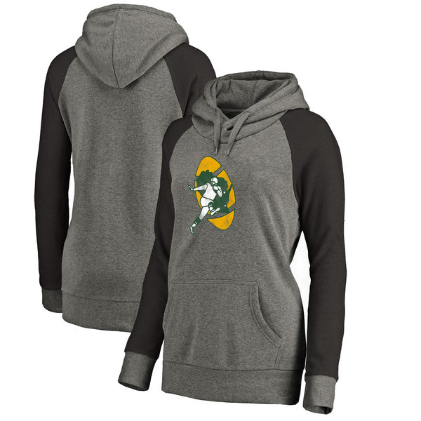 Women Green Bay Packers NFL Pro Line by Fanatics Branded Throwback Logo Tri-Blend Raglan Plus Size Pullover Hoodie - GrayBlack,We sell and wholesale Women Green Bay Packers NFL Pro Line by Fanatics Branded Throwback Logo Tri-Blend Raglan Plus Size Pullover Hoodie - GrayBlack on line form chian!