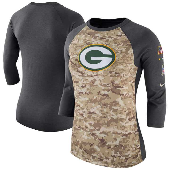 Women Green Bay Packers Nike Camo Charcoal Salute to Service Legend Three-Quarter Raglan Sleeve T-Shirt 90Hou,We sell and wholesale Women Green Bay Packers Nike Camo Charcoal Salute to Service Legend Three-Quarter Raglan Sleeve T-Shirt 90Hou on line form chian!