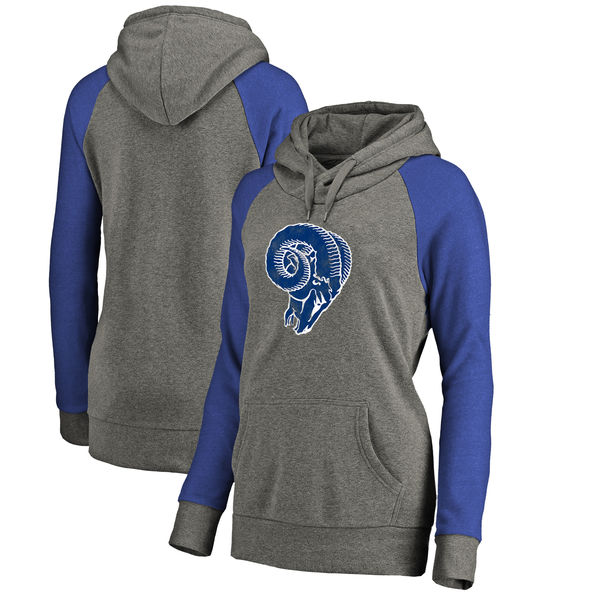 Women Los Angeles Rams NFL Pro Line by Fanatics Branded Throwback Logo Tri-Blend Raglan Plus Size Pullover Hoodie - GrayRoyal,We sell and wholesale Women Los Angeles Rams NFL Pro Line by Fanatics Branded Throwback Logo Tri-Blend Raglan Plus Size Pullover Hoodie - GrayRoyal on line form chian!
