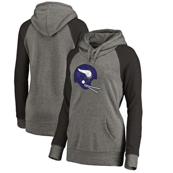 Women Minnesota Vikings NFL Pro Line by Fanatics Branded Throwback Logo Tri-Blend Raglan Plus Size Pullover Hoodie - GrayBlack,We sell and wholesale Women Minnesota Vikings NFL Pro Line by Fanatics Branded Throwback Logo Tri-Blend Raglan Plus Size Pullover Hoodie - GrayBlack on line form chian!