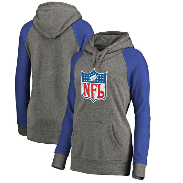 Women NFL Shield NFL Pro Line by Fanatics Branded Throwback Logo Tri-Blend Raglan Plus Size Pullover Hoodie - Heather GrayRoyal,We sell and wholesale Women NFL Shield NFL Pro Line by Fanatics Branded Throwback Logo Tri-Blend Raglan Plus Size Pullover Hoodie - Heather GrayRoyal on line form chian!