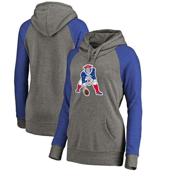 Women New England Patriots NFL Pro Line by Fanatics Branded Throwback Logo Tri-Blend Raglan Plus Size Pullover Hoodie - GrayRoyal,We sell and wholesale Women New England Patriots NFL Pro Line by Fanatics Branded Throwback Logo Tri-Blend Raglan Plus Size Pullover Hoodie - GrayRoyal on line form chian!