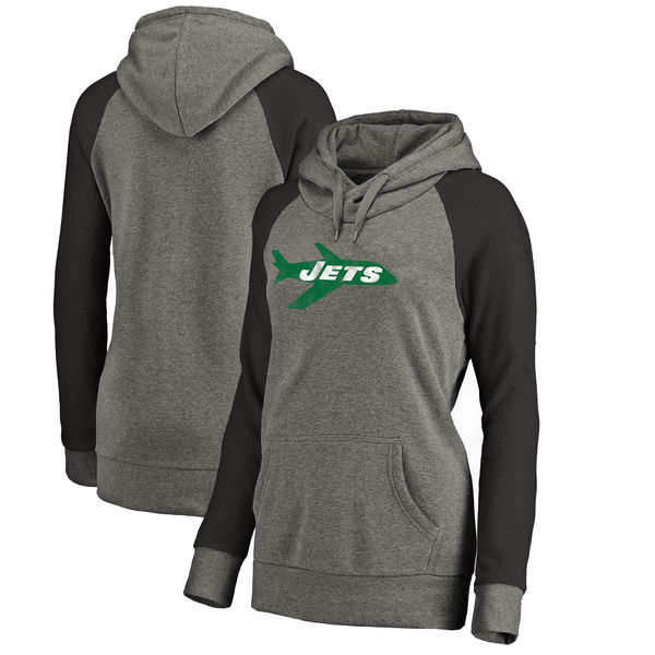 Women New York Jets NFL Pro Line by Fanatics Branded Throwback Logo Tri-Blend Raglan Plus Size Pullover Hoodie - GrayBlack,We sell and wholesale Women New York Jets NFL Pro Line by Fanatics Branded Throwback Logo Tri-Blend Raglan Plus Size Pullover Hoodie - GrayBlack on line form chian!