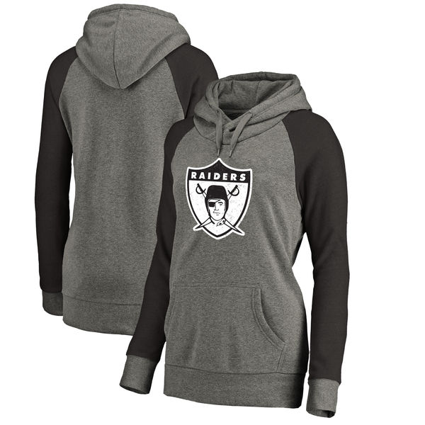 Women Oakland Raiders NFL Pro Line by Fanatics Branded Throwback Logo Tri-Blend Raglan Plus Size Pullover Hoodie - GrayBlack,We sell and wholesale Women Oakland Raiders NFL Pro Line by Fanatics Branded Throwback Logo Tri-Blend Raglan Plus Size Pullover Hoodie - GrayBlack on line form chian!