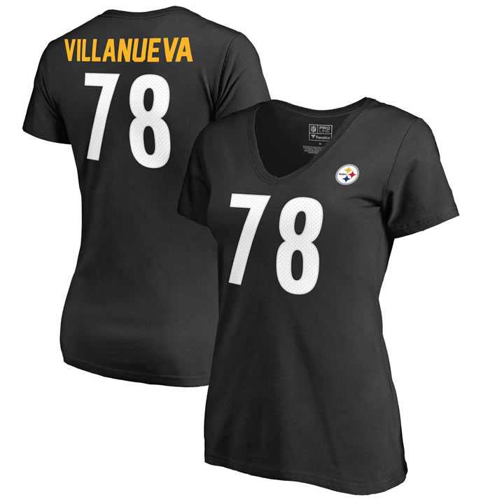 Women Pittsburgh Steelers 78 Alejandro Villanueva NFL Pro Line by Fanatics Branded Black Authentic Stack Name Number V Neck T Shirt,We sell and wholesale Women Pittsburgh Steelers 78 Alejandro Villanueva NFL Pro Line by Fanatics Branded Black Authentic Stack Name Number V Neck T Shirt on line form chian!