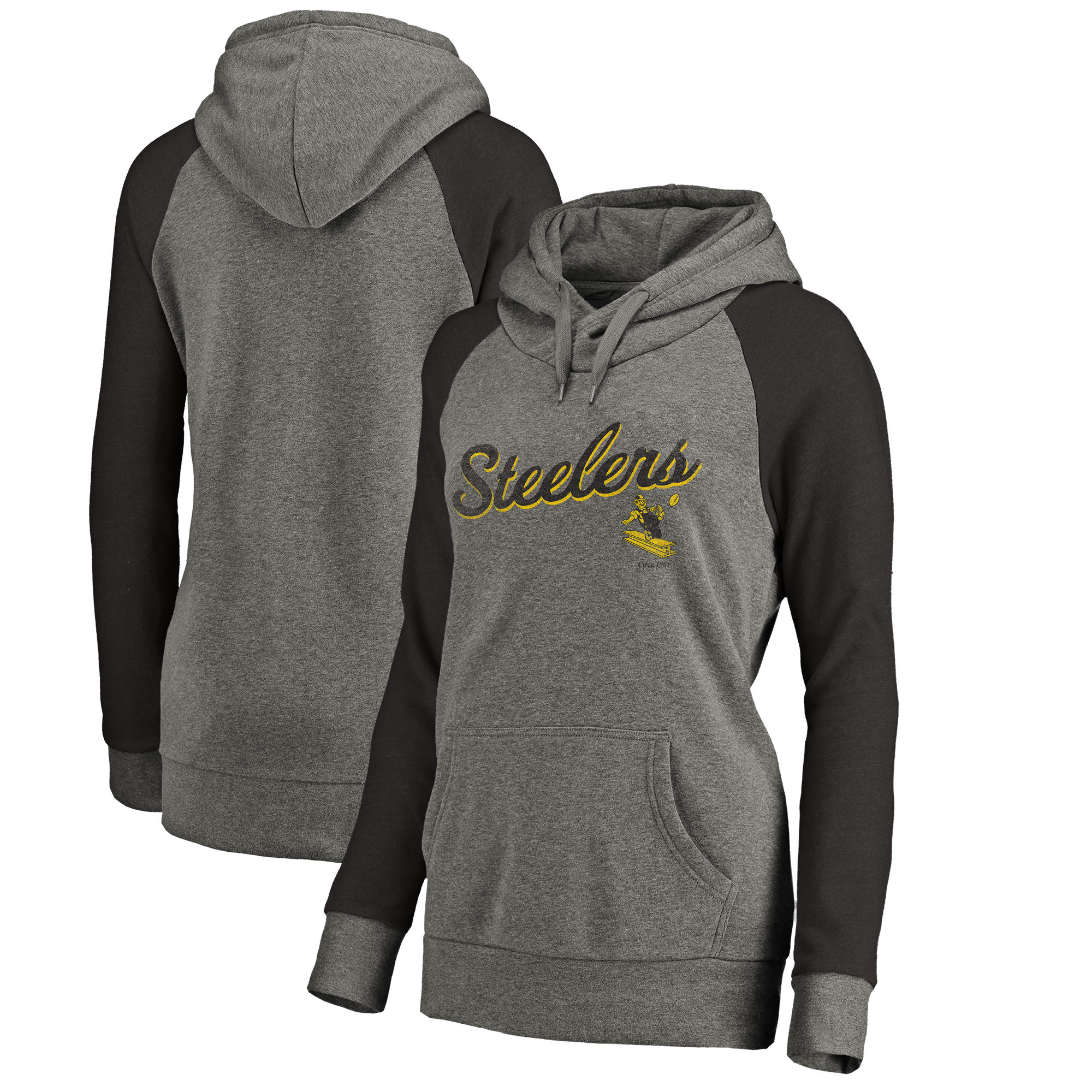 Women Pittsburgh Steelers NFL Pro Line by Fanatics Branded Timeless Collection Rising Script Plus Size Tri-Blend Hoodie - Ash,We sell and wholesale Women Pittsburgh Steelers NFL Pro Line by Fanatics Branded Timeless Collection Rising Script Plus Size Tri-Blend Hoodie - Ash on line form chian!