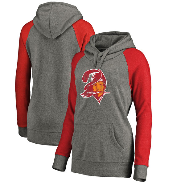 Women Tampa Bay Buccaneers NFL Pro Line by Fanatics Branded Throwback Logo Tri-Blend Raglan Plus Size Pullover Hoodie - GrayRed,We sell and wholesale Women Tampa Bay Buccaneers NFL Pro Line by Fanatics Branded Throwback Logo Tri-Blend Raglan Plus Size Pullover Hoodie - GrayRed on line form chian!