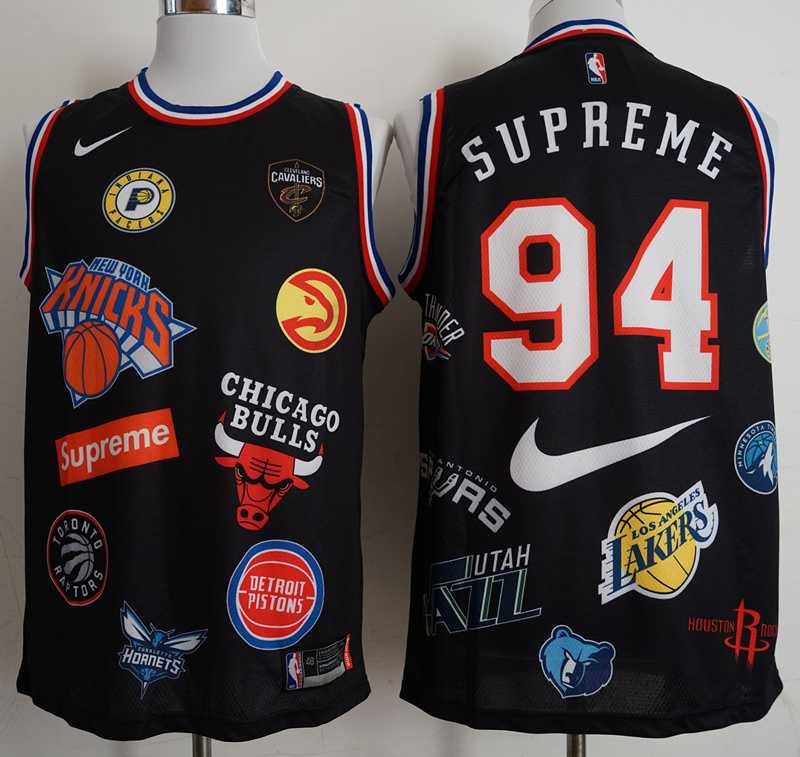 Supreme x Nike x NBA Logos Black Stitched Basketball Jersey,We sell and wholesale Supreme x Nike x NBA Logos Black Stitched Basketball Jersey on line form chian!