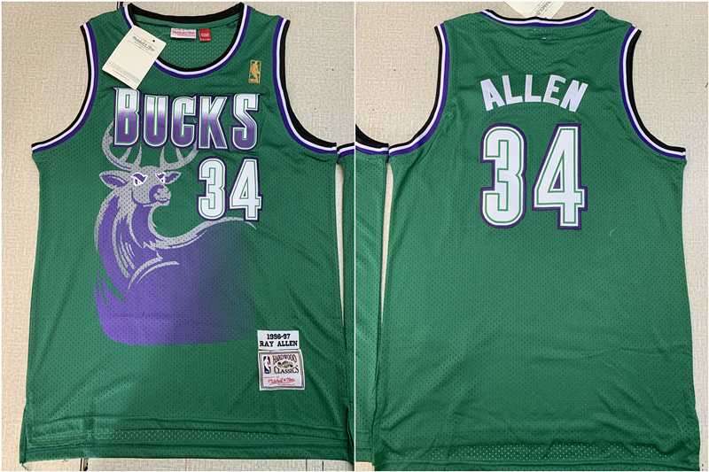 Bucks 34 Ray Allen Green 1996 97 Hardwood Classics Mesh Jersey,We sell and wholesale Bucks 34 Ray Allen Green 1996 97 Hardwood Classics Mesh Jersey on line form chian!