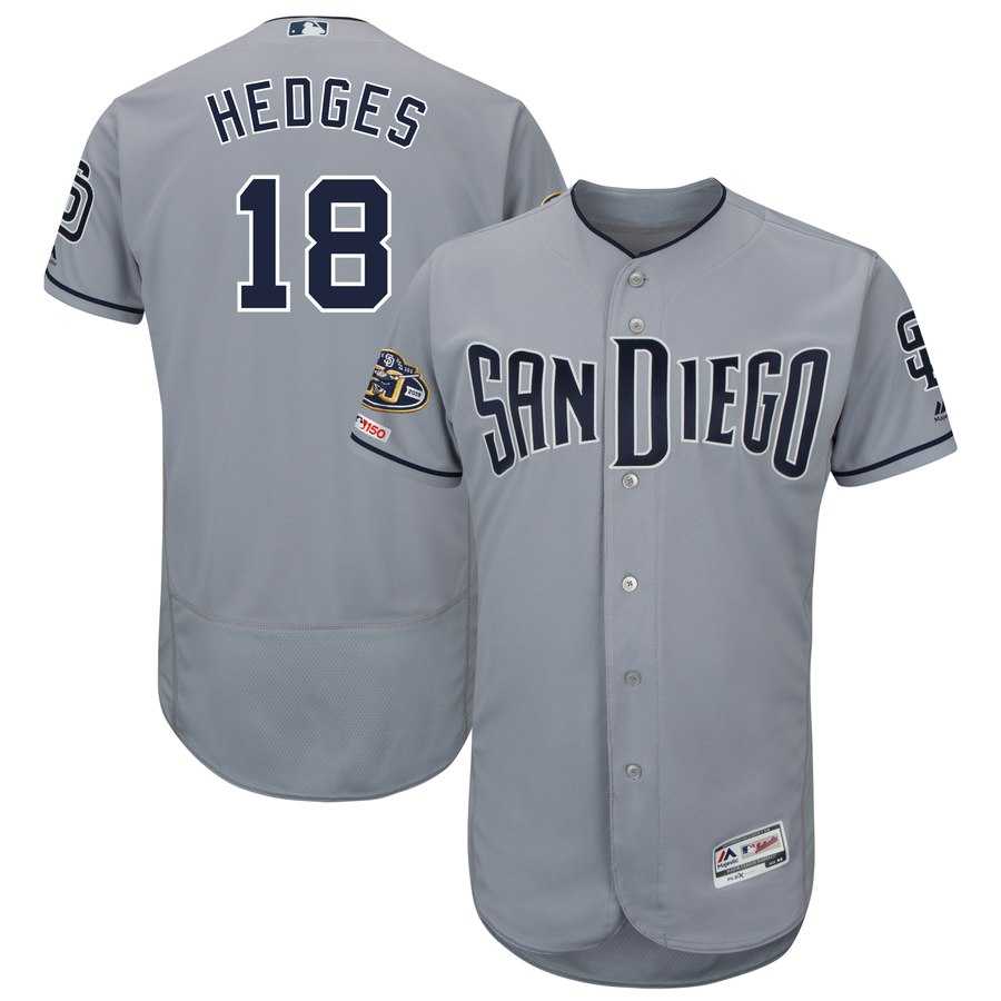 Padres 18 Austin Hedges Gray 50th Anniversary and 150th Patch FlexBase Jersey Dzhi,We sell and wholesale Padres 18 Austin Hedges Gray 50th Anniversary and 150th Patch FlexBase Jersey Dzhi on line form chian!