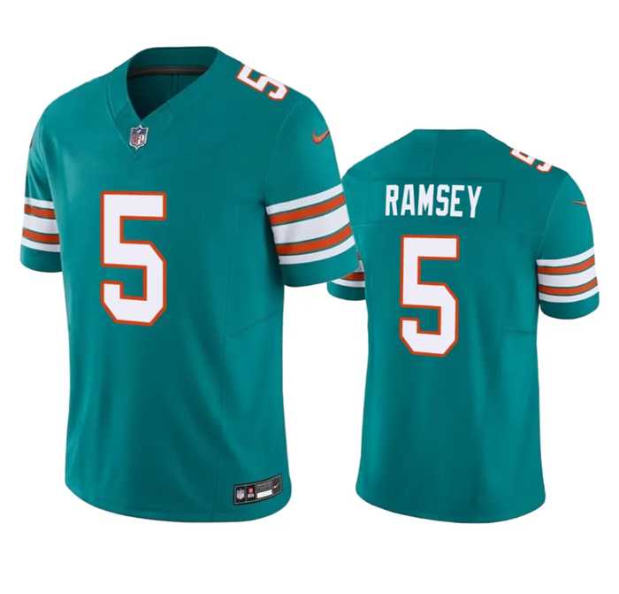 Men & Women & Youth Miami Dolphins #5 Jalen Ramsey Aqua 2023 F.U.S.E Vapor Limited Stitched Football Jersey,We sell and wholesale Men & Women & Youth Miami Dolphins #5 Jalen Ramsey Aqua 2023 F.U.S.E Vapor Limited Stitched Football Jersey on line form chian!