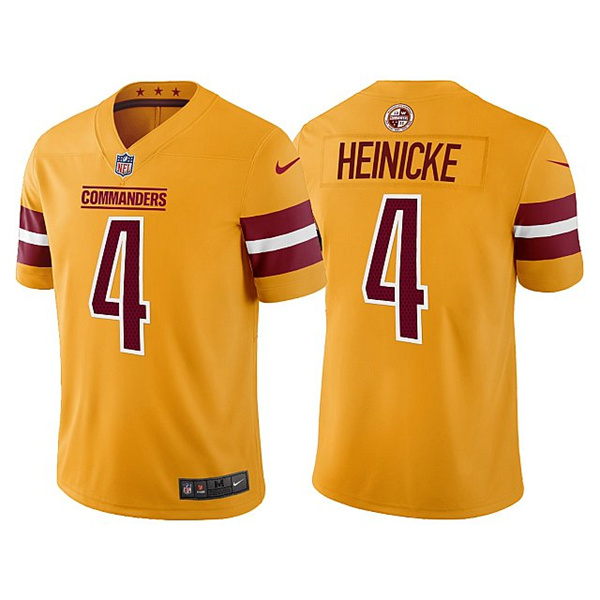 Men & Women & Youth Washington Commanders 4 Taylor Heinicke Gold Vapor Untouchable Stitched Football Jersey,We sell and wholesale Men & Women & Youth Washington Commanders 4 Taylor Heinicke Gold Vapor Untouchable Stitched Football Jersey on line form chian!