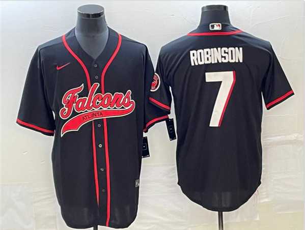 Men's Atlanta Falcons #7 Bijan Robinson Black With Patch Cool Base Stitched Baseball Jersey,We sell and wholesale Men's Atlanta Falcons #7 Bijan Robinson Black With Patch Cool Base Stitched Baseball Jersey on line form chian!