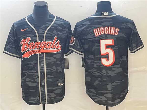 Men's Cincinnati Bengals #5 Tee Higgins Gray Camo With Patch Cool Base Stitched Baseball Jersey,We sell and wholesale Men's Cincinnati Bengals #5 Tee Higgins Gray Camo With Patch Cool Base Stitched Baseball Jersey on line form chian!