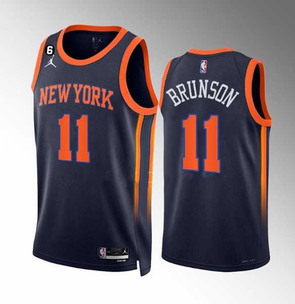 Men's New Yok Knicks #11 Jalen Brunson Navy Statement Edition With NO.6 Patch Stitched Basketball Jersey Dzhi,We sell and wholesale Men's New Yok Knicks #11 Jalen Brunson Navy Statement Edition With NO.6 Patch Stitched Basketball Jersey Dzhi on line form chian!