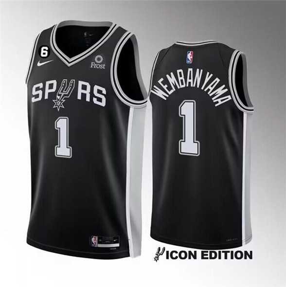 Men's San Antonio Spurs #1 Victor Wembanyama Black 2022-23 Icon Edition With NO.6 Patch Stitched Basketball Jersey Dzhi,We sell and wholesale Men's San Antonio Spurs #1 Victor Wembanyama Black 2022-23 Icon Edition With NO.6 Patch Stitched Basketball Jersey Dzhi on line form chian!