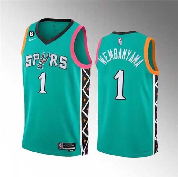 Men's San Antonio Spurs #1 Victor Wembanyama Teal 2022-23 City Edition Swingman With NO.6 Patch Stitched Basketball Jersey Dzhi,We sell and wholesale Men's San Antonio Spurs #1 Victor Wembanyama Teal 2022-23 City Edition Swingman With NO.6 Patch Stitched Basketball Jersey Dzhi on line form chian!