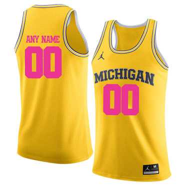 Men's University Of Michigan Yellow 2018 Breast Cancer Awareness Customized College Basketball Jersey,We sell and wholesale Men's University Of Michigan Yellow 2018 Breast Cancer Awareness Customized College Basketball Jersey on line form chian!