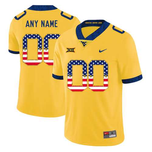 Men's West Virginia Mountaineers Customized Yellow USA Flag College Football Jersey,We sell and wholesale Men's West Virginia Mountaineers Customized Yellow USA Flag College Football Jersey on line form chian!