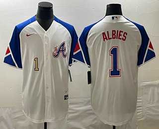 Men's Atlanta Braves #1 Ozzie Albies Number White 2023 City Connect Cool Base Stitched MLB Jersey,We sell and wholesale Men's Atlanta Braves #1 Ozzie Albies Number White 2023 City Connect Cool Base Stitched MLB Jersey on line form chian!