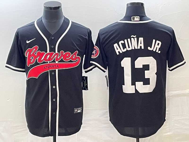 Men's Atlanta Braves #13 Ronald Acuna Jr Black Cool Base Stitched Baseball Jersey,We sell and wholesale Men's Atlanta Braves #13 Ronald Acuna Jr Black Cool Base Stitched Baseball Jersey on line form chian!
